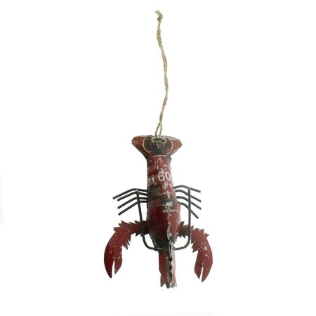 BENZARA Reclaimed Metal Lobster Design Wall Decor with RopeRustic Red & Black BM229807